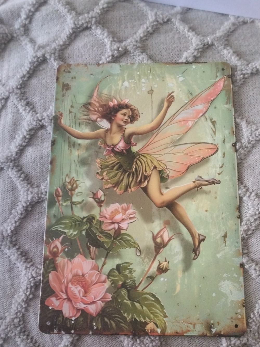 Vintage Fairy Wall Art Print in Pastel Greens and Pinks